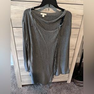 New York & Company Gray Cowl Neck Sweater with Fringe